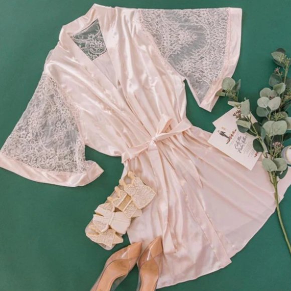 Mentionables Satin & Eyelash Lace Robe - Picture 1 of 3